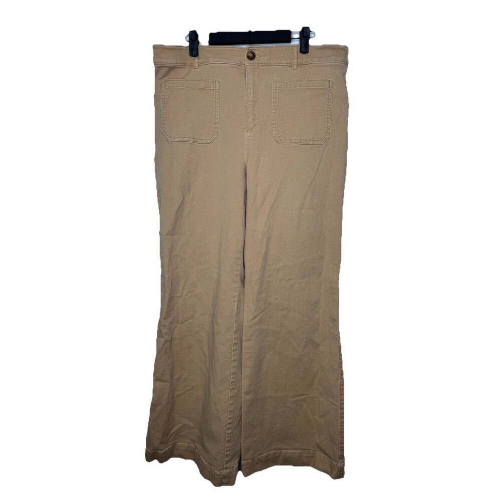 LOFT Palmer Wide Leg Pants Womens 14 khaki Chino Twill Zip Fly Casual